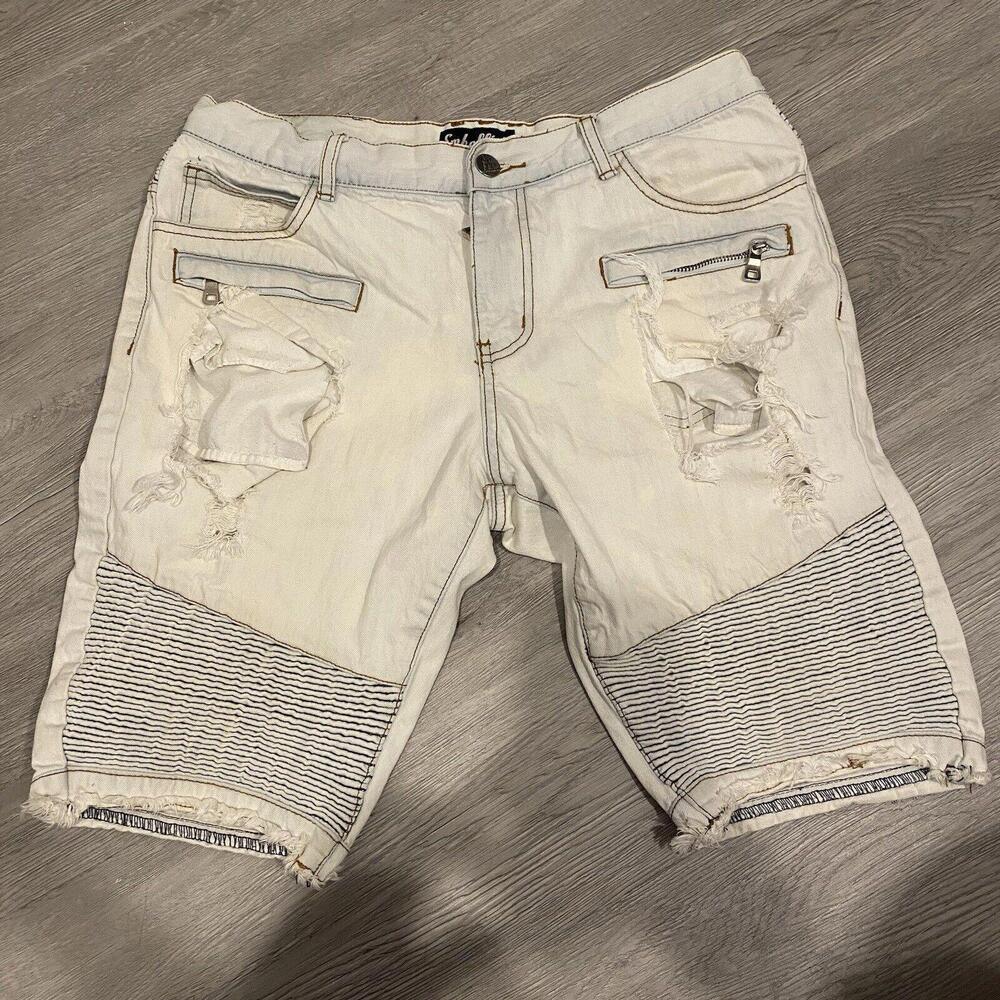 Vintage Embellish Denim Shorts Size 36 Ripped